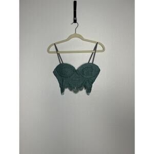 Angel Biba Green Crochet Knit Bralette Tank Zip Back Cotton Summer Coquette XS